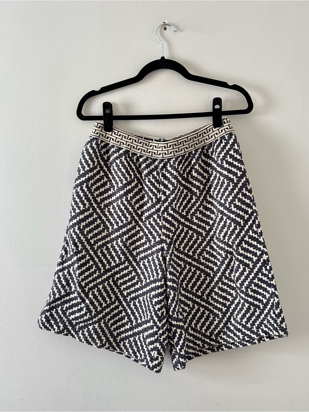 Rodebjer Printed Pull-On Midi Shorts Mid-Thigh Length Stretch Pockets Navy